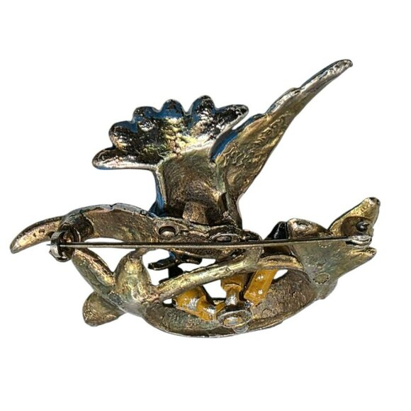 Vintage Fred Gray Blue Bird Brooch Nest Baby Birds Rhinestone Gold-Tone Pin USA - Picture 14 of 14